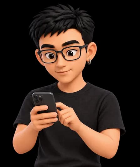 Retrato ilustrado de Luiz usando o celular